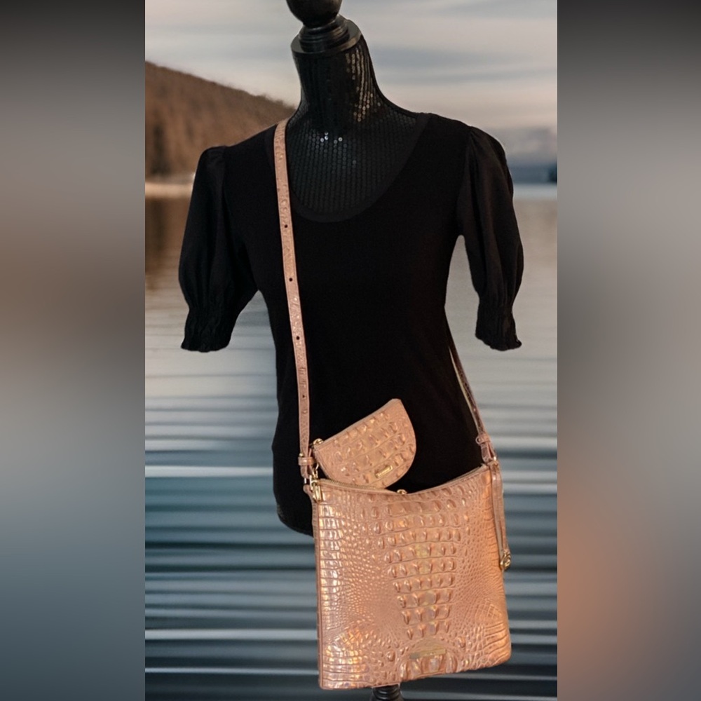 🆕 Brahmin Rose Gold Holographic Pink Katie Crossbody & Britt Card Coin Wallet